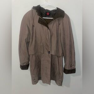 Gallery dark tan brown zip up hooded jacket with removable layers